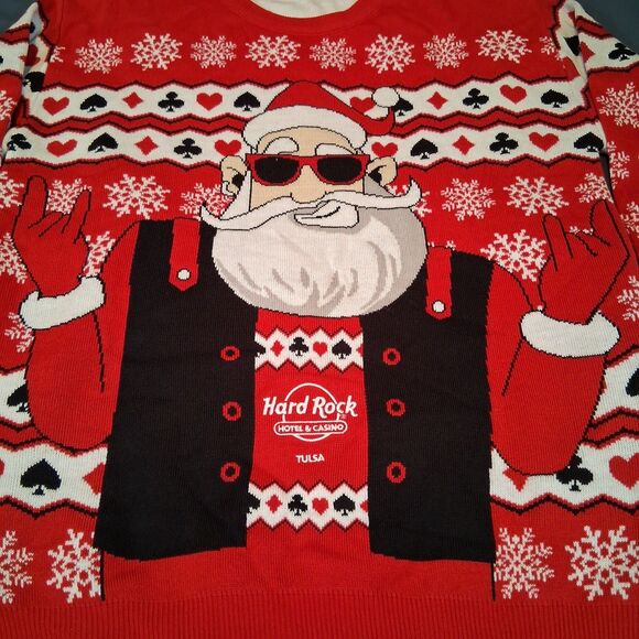 Hard Rock Hotel &Casino Tulsa Santa Ugly Christmas Sweater Mens Large Biker Rock - Picture 2 of 6